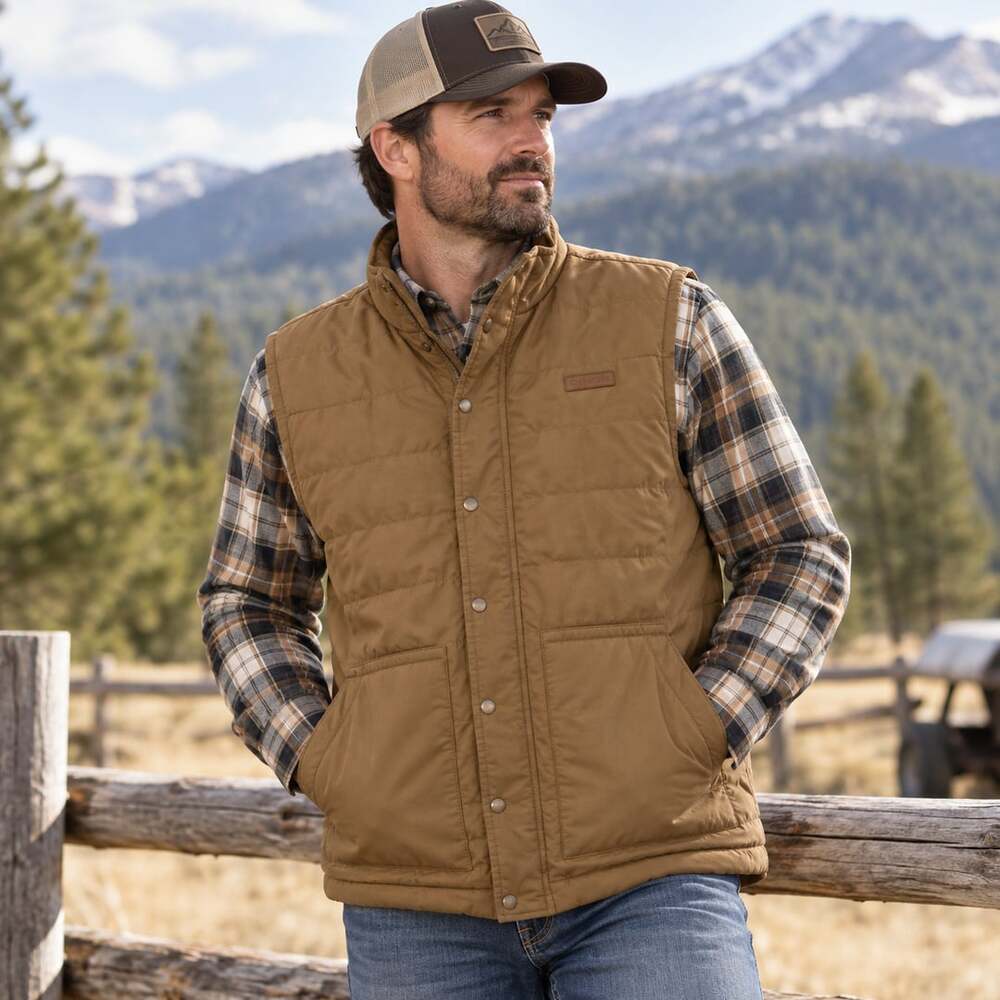 Cinch Men’s Large Brown Quilted Insulated Western Ranch Work Vest Construction W
